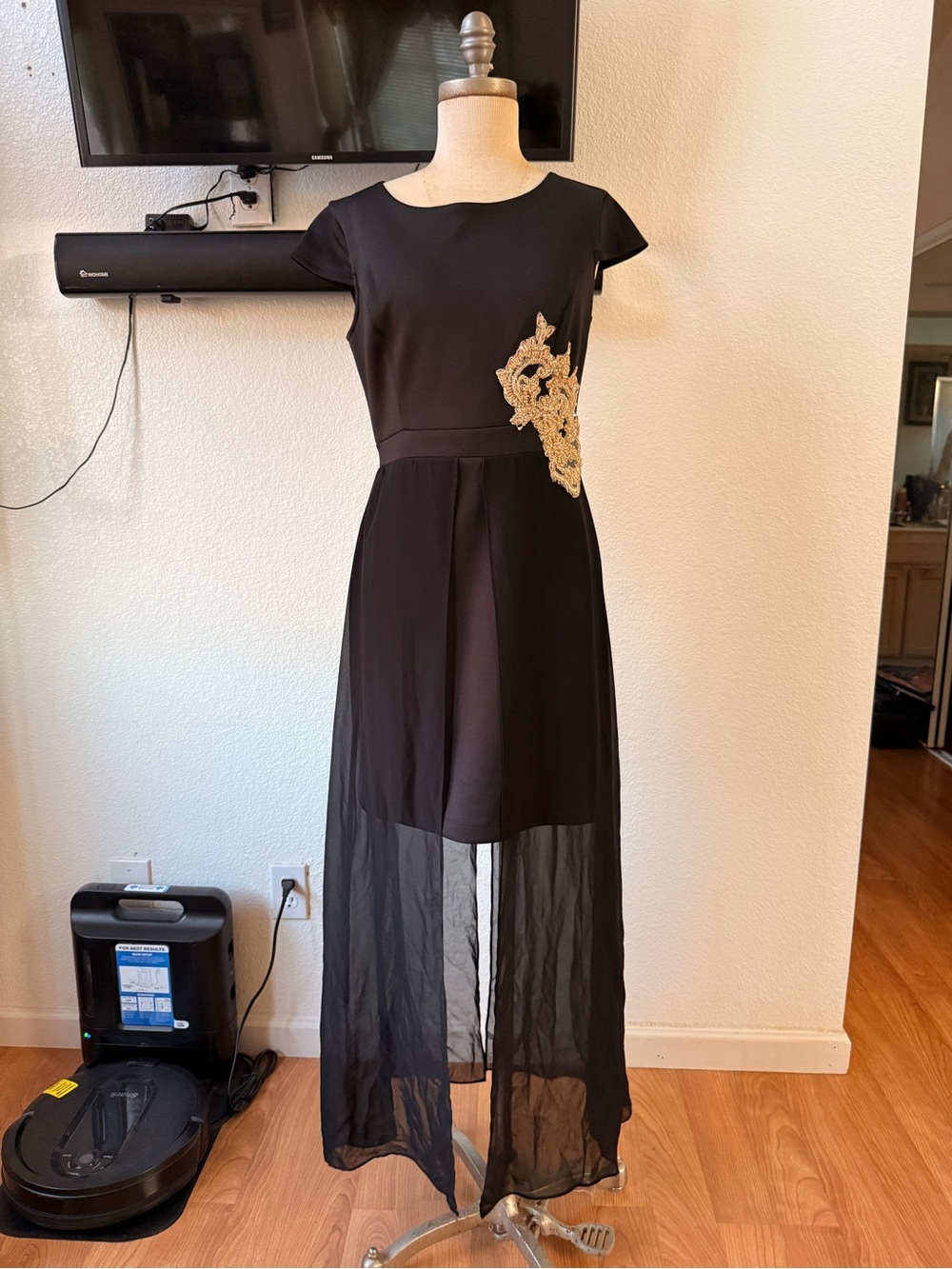 Sami & Jo Black High-Low Dress with Gold Applique